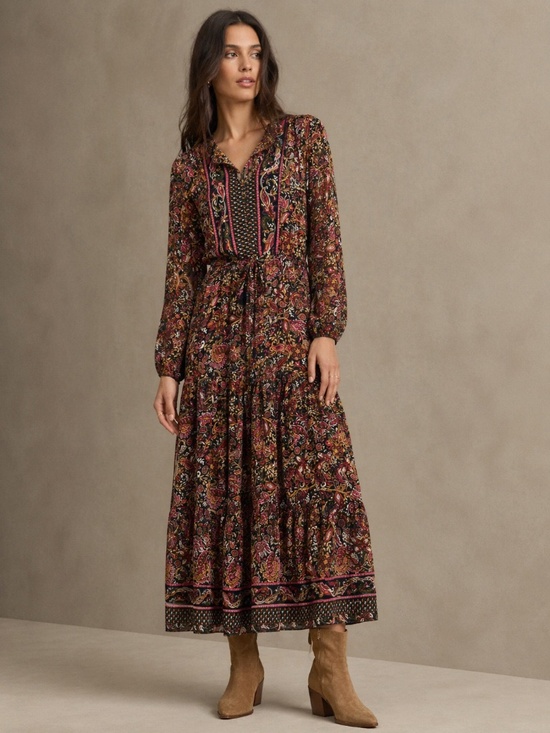 boemo Dresses & Skirts - Anthropologie Boemo Boho Paisley Maxi Dress Size M Long Sleeve Tiered